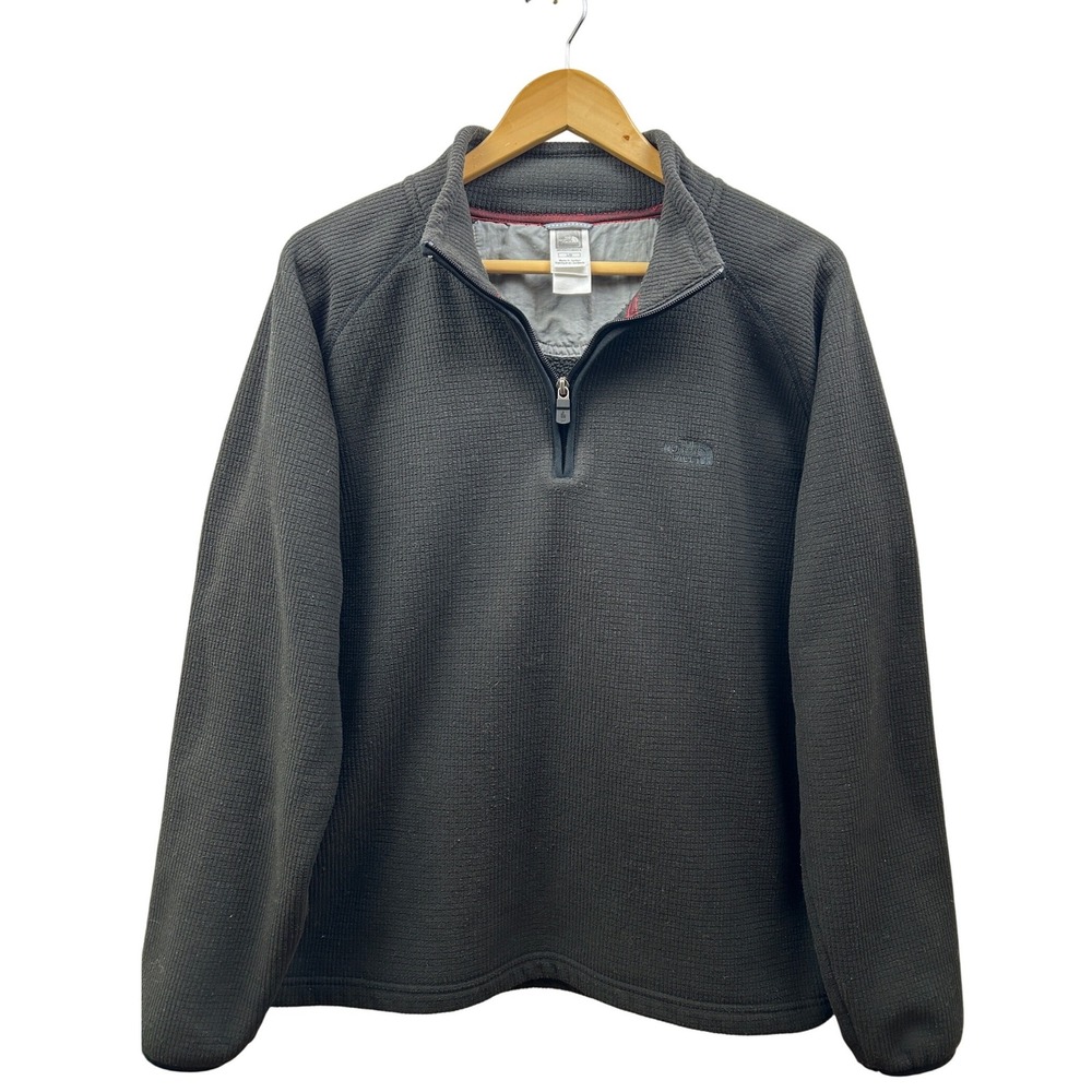 The North Face Mens Large Fleece Pullover Blk Grid 1/4 Zip Outdoor Hiking Layer
